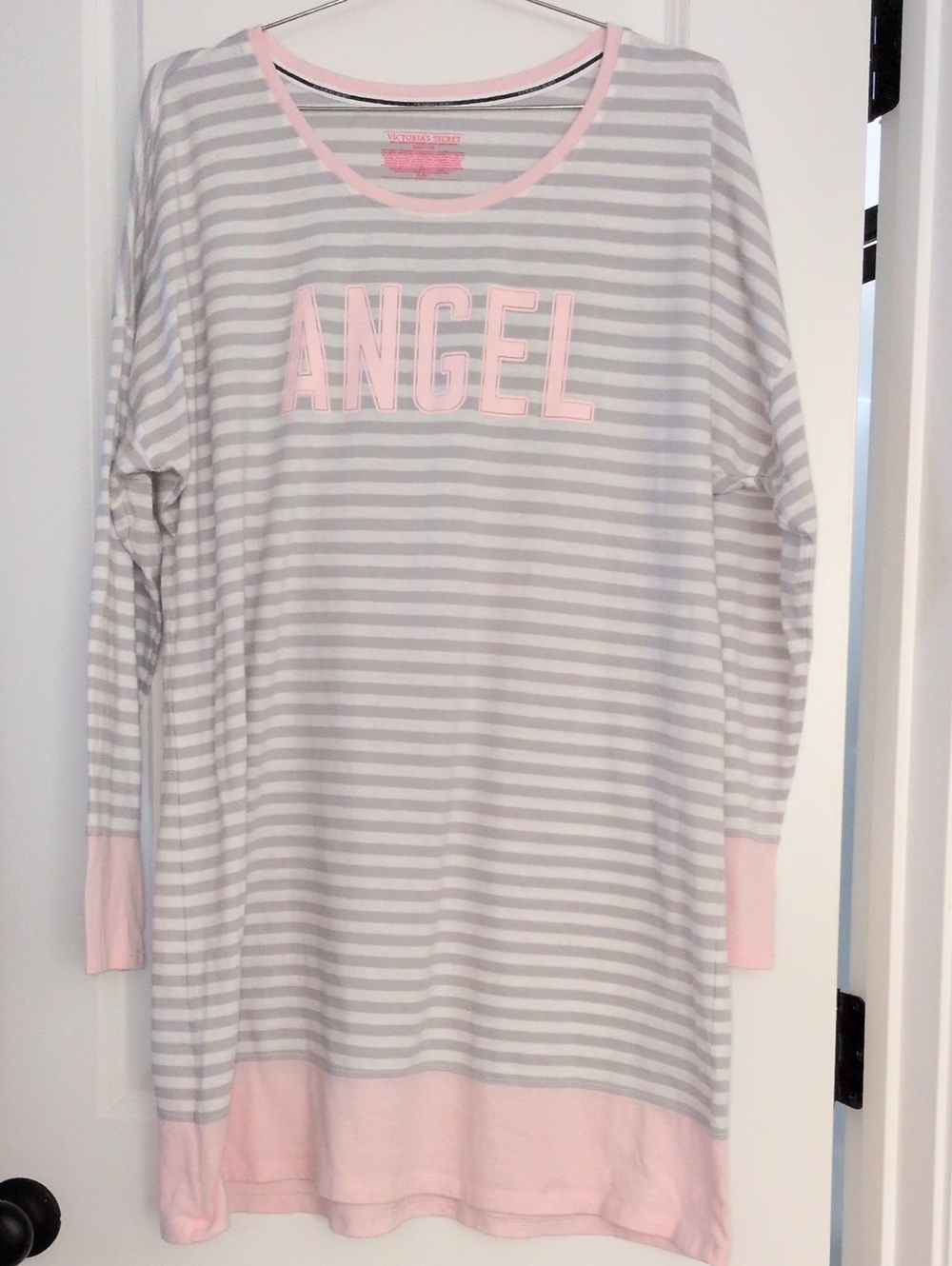 Victoria's Secret Gray & Pink Striped Sleep Tee Angel Size XL